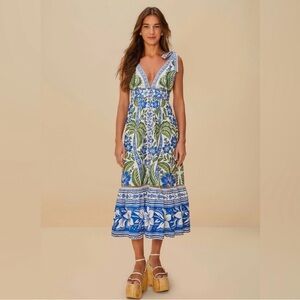 Farm Rio off white tropicance organic cotton midi dress